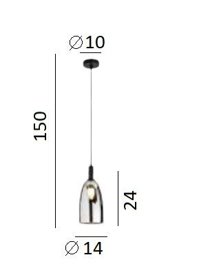 Lampadario a sospensione a luce singola Nera 1Xe14 14X24X150Cm