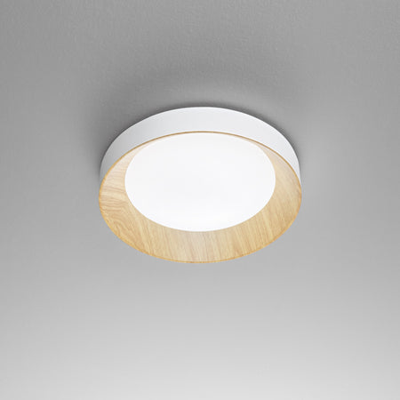 Plafoniera metallo Bianco con interno dall'Effetto Legno 40X8,5CM