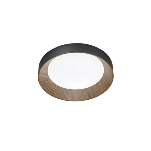 Plafoniera metallo Nero con interno dall'Effetto Legno 40X8,5CM