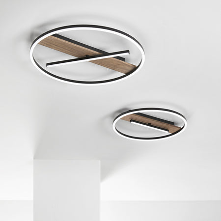 Plafoniera struttura in metallo e base Effetto Legno 50X5 CM