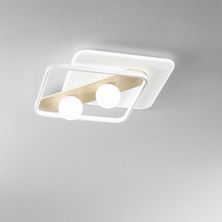 Plafoniera Quadrata, struttura in acrilico Bianco/LEGNO cct 50X40X8 CM