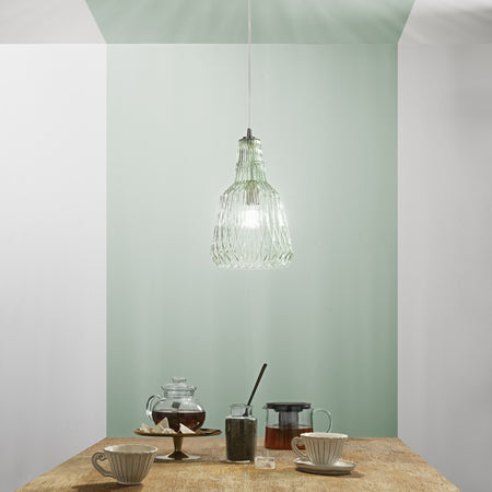 Lampadario in vetro cristallo sfaccettato VERDE 150X23X10CM