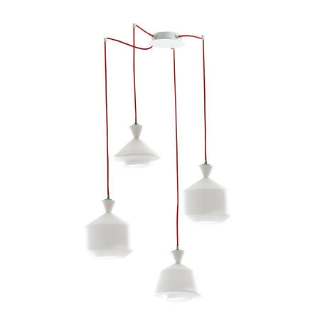 Lampadario a sospensione Rosso, quattro diffusori cavo regolabile 250 cm