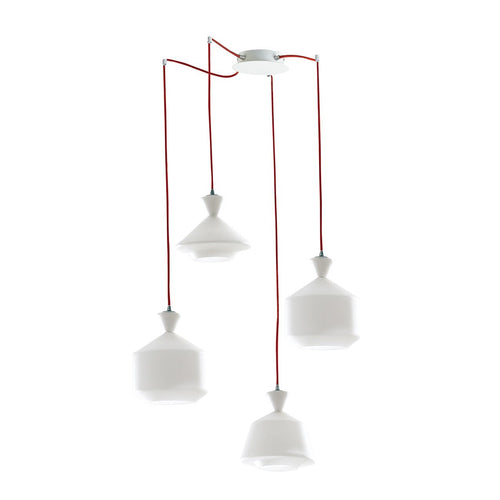 Lampadario a sospensione Rosso, quattro diffusori cavo regolabile 250 cm
