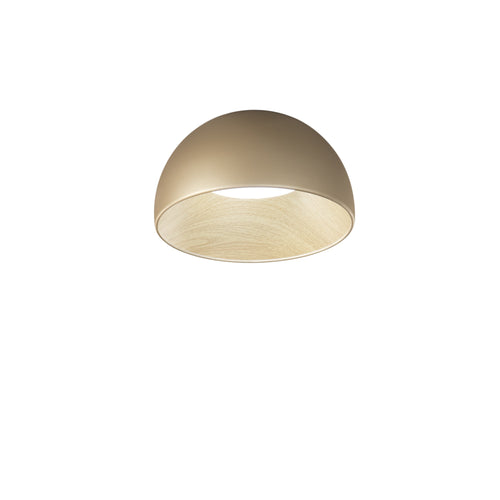 Plafoniera design contemporaneo in metallo alla forma sferica Effetto Legno Oro 23x35 cm