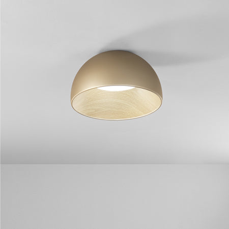 Plafoniera design contemporaneo in metallo alla forma sferica Effetto Legno Oro 23x35 cm