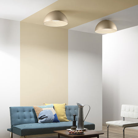 Plafoniera design contemporaneo in metallo alla forma sferica Effetto Legno Oro 23x35 cm