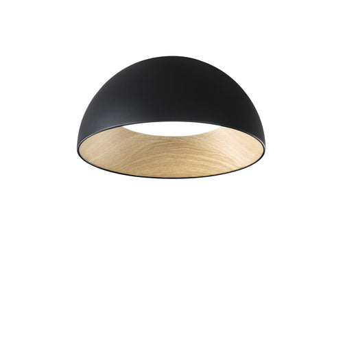 Plafoniera design contemporaneo in metallo alla forma sferica Effetto Legno Nero 29x50 cm