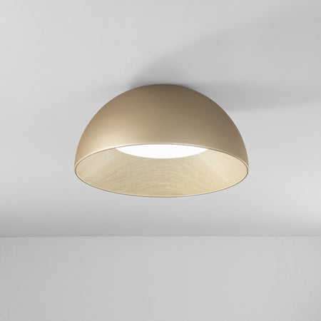 Plafoniera design contemporaneo in metallo alla forma sferica Effetto Legno Oro 29x50 cm