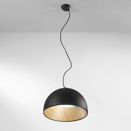 Lampadario design contemporaneo metallo a forma sferica Effetto Legno Nero 181x35cm