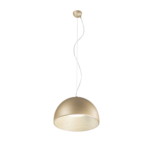 Lampadario design contemporaneo metallo a forma sferica Effetto Legno Oro 181x35cm