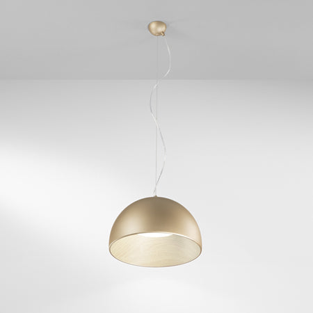 Lampadario design contemporaneo metallo a forma sferica Effetto Legno Oro 181x35cm