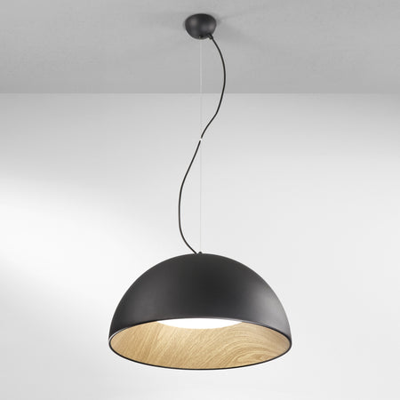 Lampadario design contemporaneo metallo a forma sferica Effetto Legno Nero 187x50cm