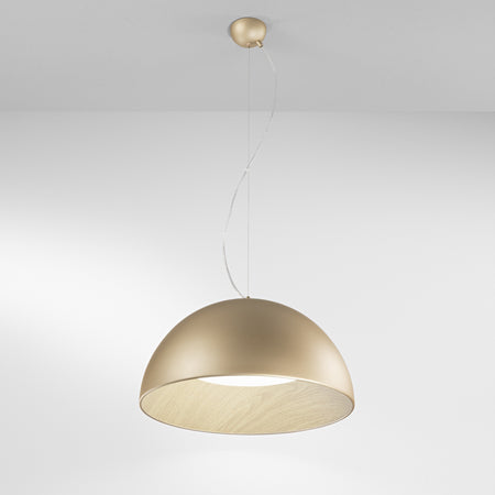 Lampadario design contemporaneo metallo a forma sferica Effetto Legno Oro 187x50cm