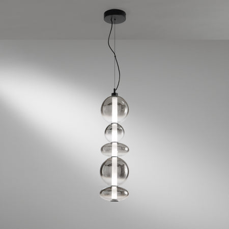 Lampadario Led in metallo con diffusori in vetro fume