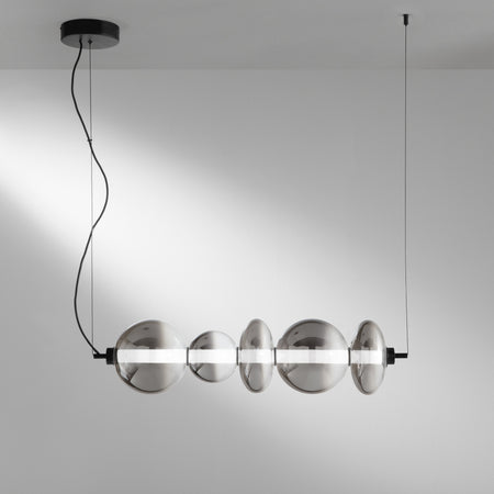 Lampadario Led in metallo con diffusori in vetro fume