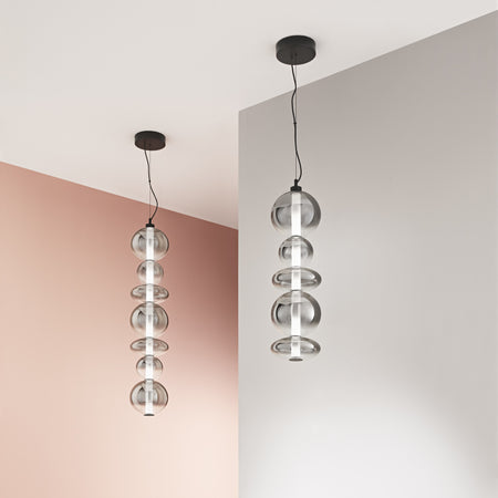 Lampadario Led in metallo con diffusori in vetro fume