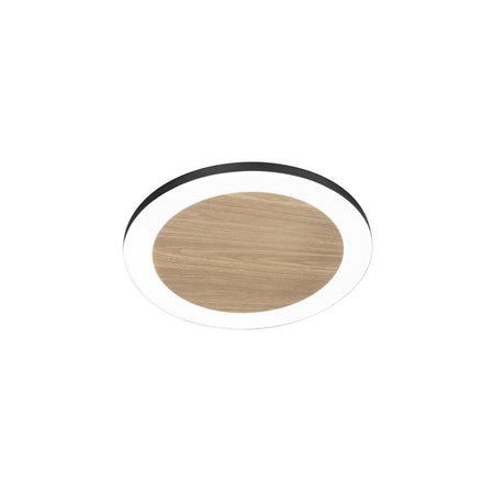 Plafoniera Rotonda Nero, struttura in metallo e diffusore in acrilico Bianco/Effetto Legno cct 40X4,2 CM