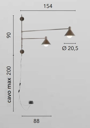 Applique in metallo Regolabile Marrone - Corten 2Xe27 154X20,5X90Cm
