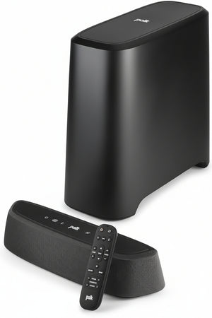 Polk Audio MagniFi Mini AX ultrakomakte TV-Soundbar mit Wireless Subwoofer, Dolby Atmos und DTS:X, HDMI eARC, Bluetooth, AirPlay 2, Google Chromecast, Schwarz