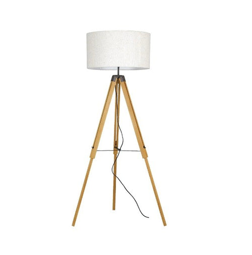 Piantana con cavalletto in legno rovere miele e paralume in tessuto Bianco 1Xe27 75X151X45Cm