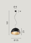 Lampadario design contemporaneo metallo a forma sferica Effetto Legno Nero 181x35cm