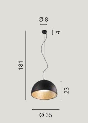 Lampadario design contemporaneo metallo a forma sferica Effetto Legno Nero 181x35cm