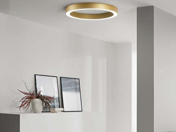 Plafoniera struttura circolare e diffusore in acrilico Oro 120X8,5 CM
