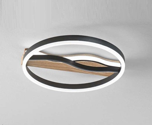 Plafoniera struttura in metallo e base Effetto Legno Nero cct 40X6,8 CM