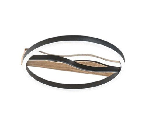 Plafoniera struttura in metallo e base Effetto Legno Nero cct 40X6,8 CM