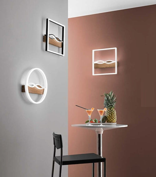 Plafoniera struttura in metallo e base Effetto Legno Bianco cct 40X6,8 CM