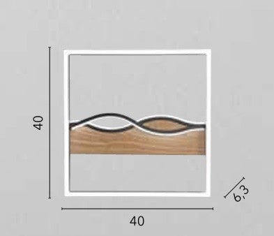Plafoniera struttura in metallo e base Effetto Legno Bianco cct 40X40X6,3 CM