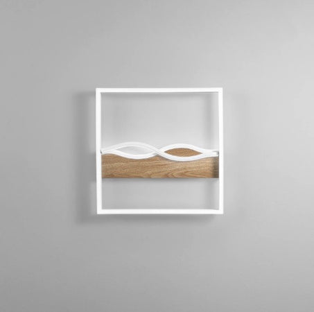 Plafoniera struttura in metallo e base Effetto Legno Bianco cct 40X40X6,3 CM