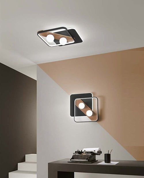 Plafoniera Quadrata, struttura in acrilico Nero/LEGNO cct 50X40X8 CM