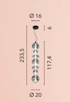 Lampadario Led in metallo con diffusori in vetro fume