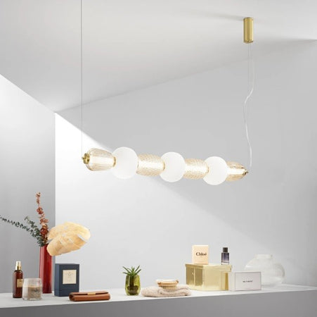 Lampadario Oro vetro trasparente diffusore opale Led Integrato