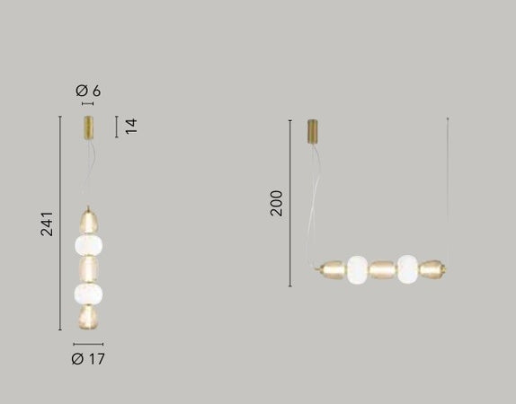 Lampadario Oro vetro trasparente diffusore opale Led Integrato