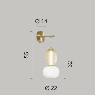 Applique Oro 2 vetri trasparente con diffusore opale Led Integrato 55X32X14CM