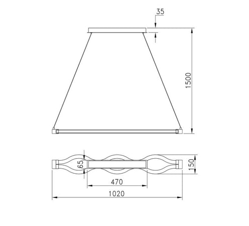 Lampadario a sospensione Struttura in metallo con diffusore in acrilico Led 40W 150X102X15CM