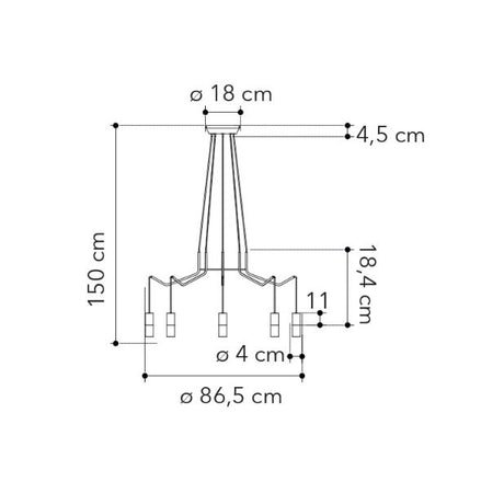 Lampadario a sospensione acrilico e metallo nero 150X86,5CM
