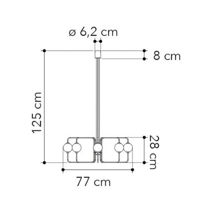 Lampadario a sospensione 8xG9 125X77X28 CM