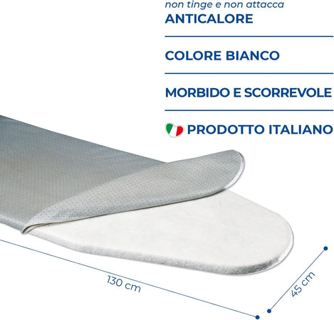 Copri Asse da Stiro Mollettone 130x45cm Made in Italy Morbido e Scorrevole