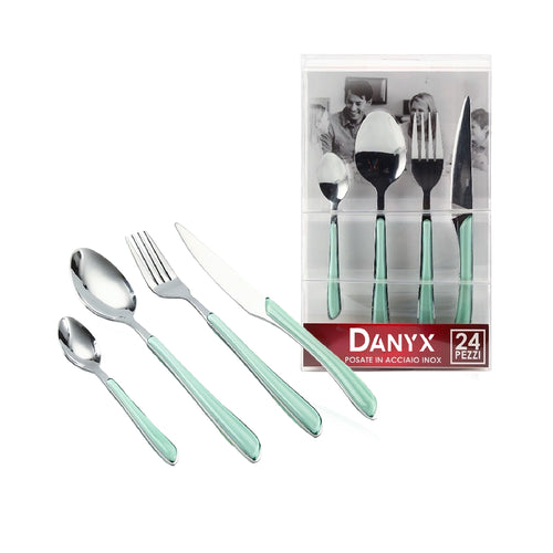 Posate Colorate in Acciaio Inox kit 24pz colore Verde Shabby Design Ergonomico