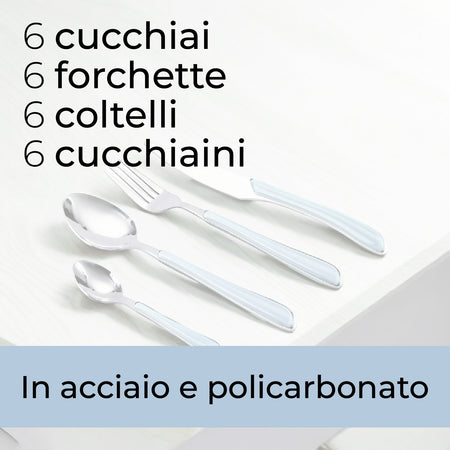 Posate Colorate in Acciaio Inox kit 24pz colore Turchese Design Ergonomico