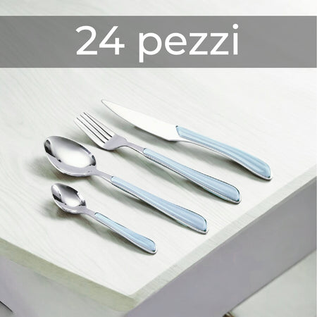 Posate Colorate in Acciaio Inox kit 24pz colore Turchese Design Ergonomico