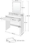Consolle Trucco con Specchio a Led Mobile Makeup 2 Cassetti 80x40 H 140cm Luce Regolabile