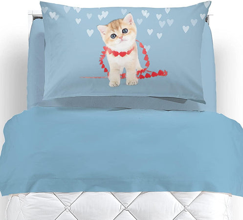 Caleffi Completo Lenzuola per Letto Singolo Gattino Cuore - Passarelli Biancheria