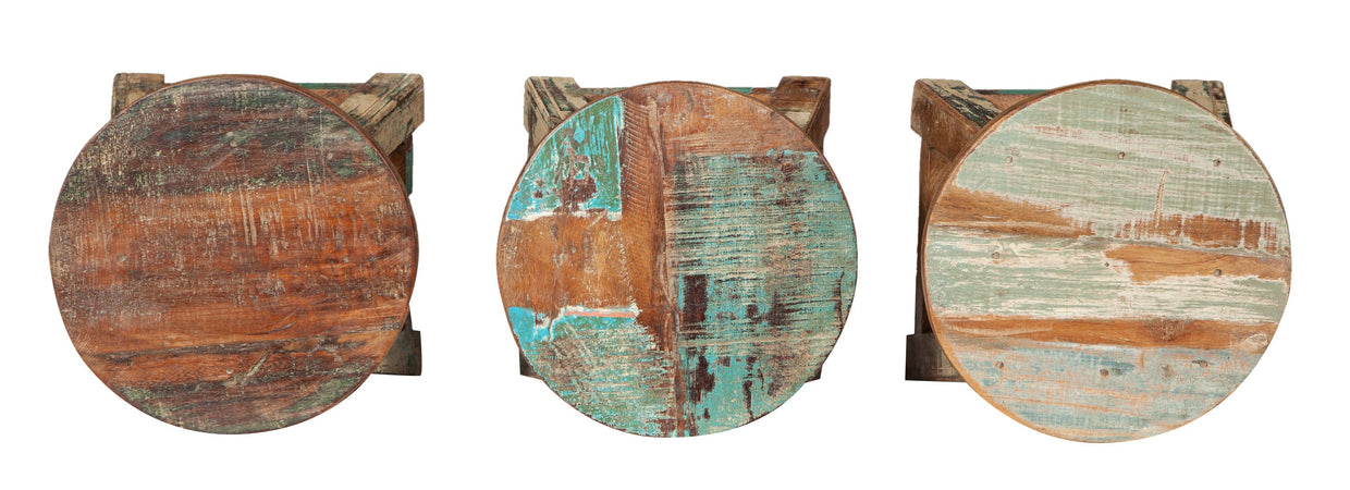 Biscottini PANCHETTO ROTONDO IN LEGNO VECCHIO RICICLATO DI TEAK dimensioni lunghezza