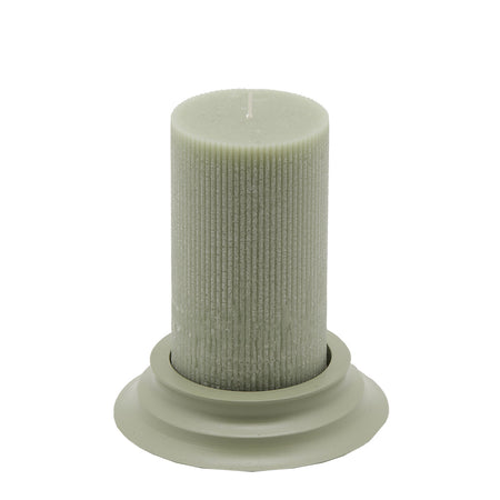 Candela cilindrica decorata cera dorica con piatto per ambienti