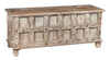Biscottini Cassapanca antica originale in legno di teak intagliato con finitura decapata